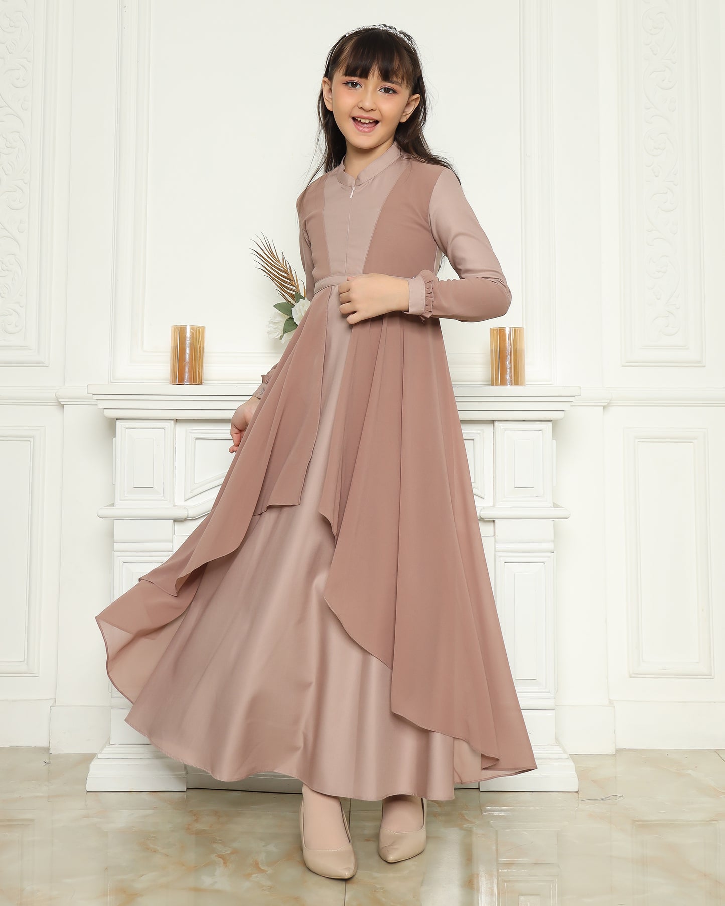 Natasha Coklat Susu Gamis Anak